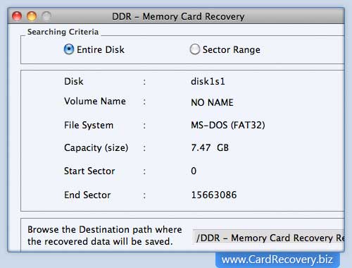 Screenshot of Card Recovery Software Mac