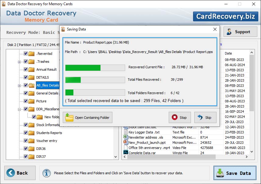 Memory card recovery