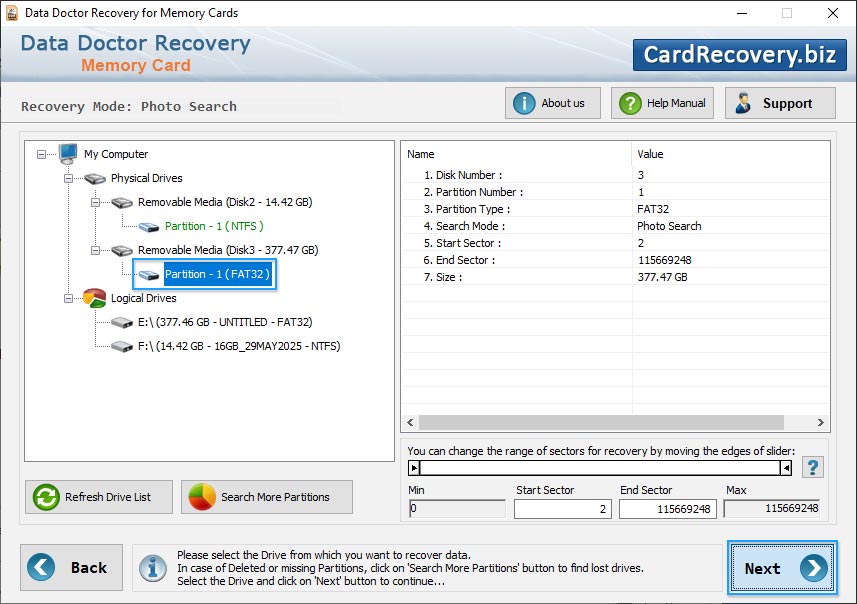Memory card recovery