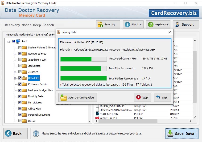 Memory card recovery
