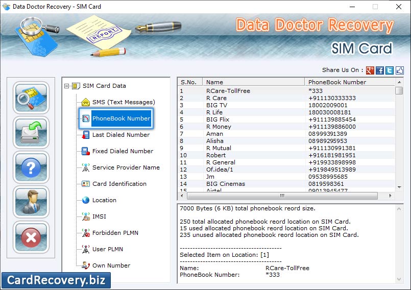 recovered Phonebook Numbers
